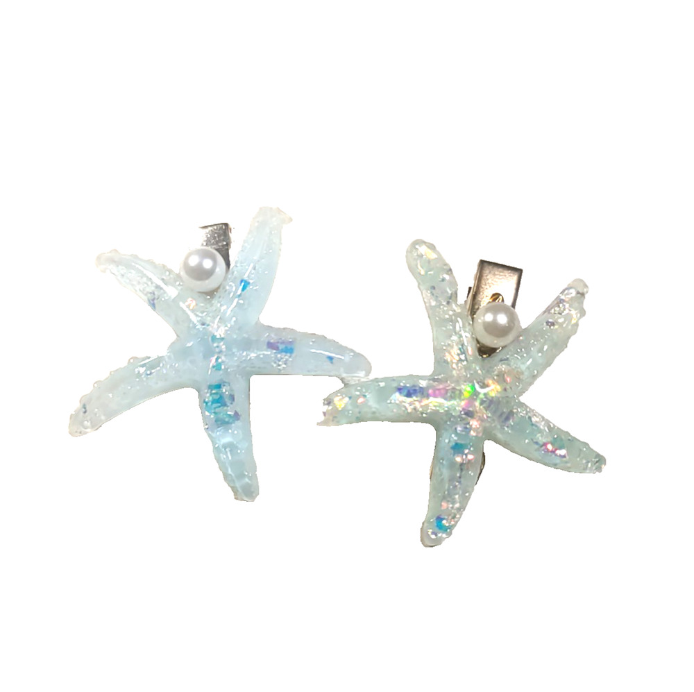 Star Fish Hair Barret Clips Matching Pairs Of 2 Iridescent Faux Pearl Beach...